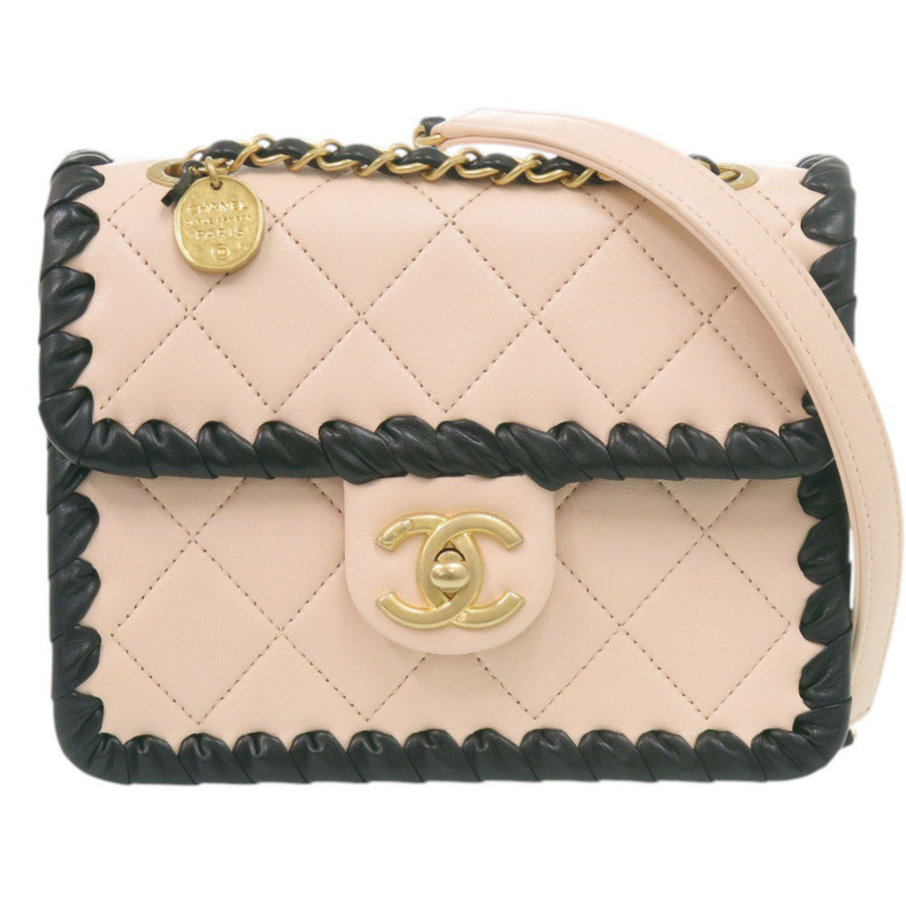 Chanel Matelassé Small Flap Handbag, Coco Mark, AS2496, Lambskin, Pink/Black,...